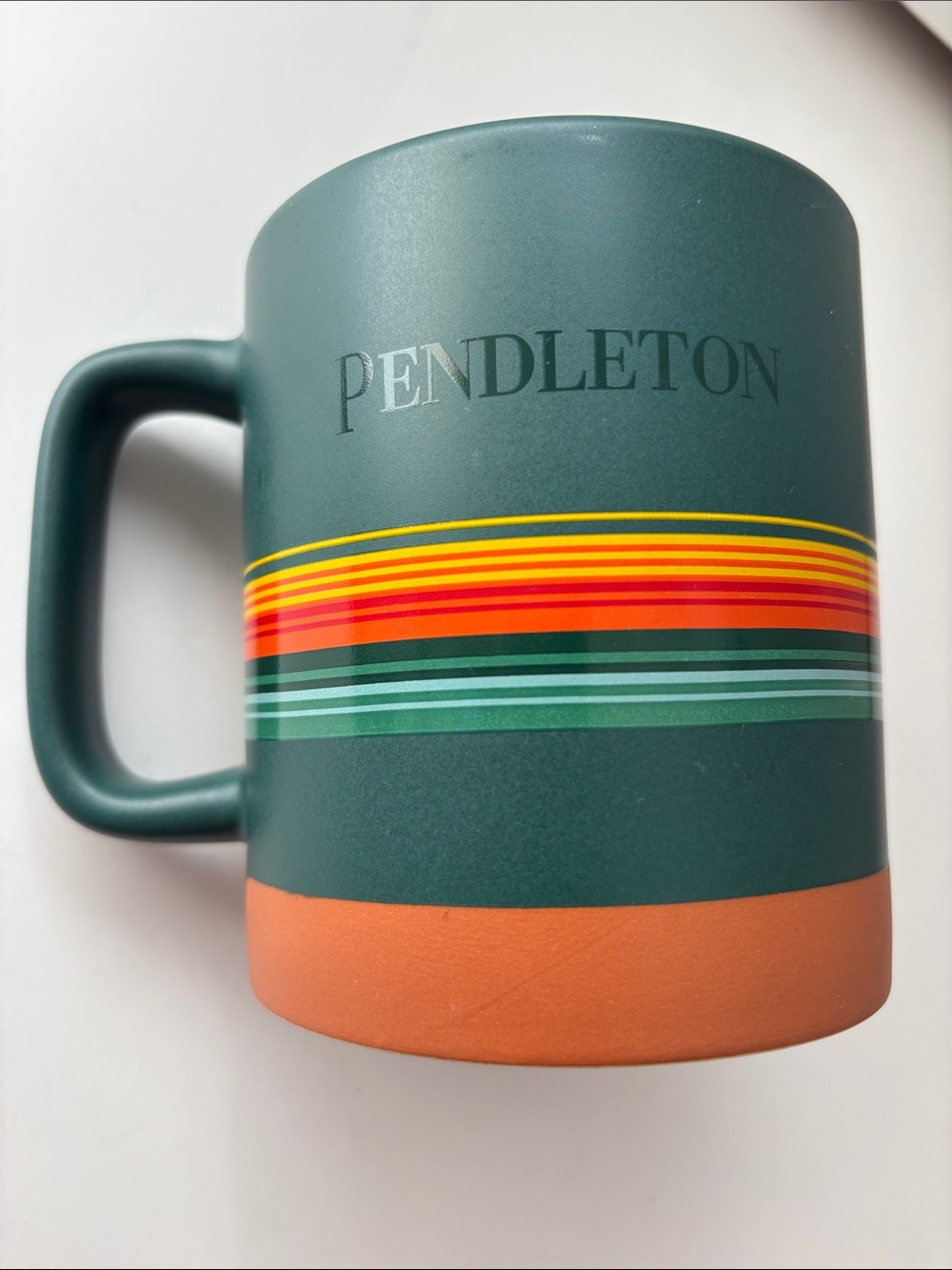 Pendleton Woolen Mills Green Classic Stripe Stoneware Cozy Tea Coffee Mug 18oz